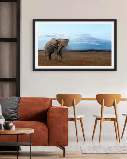 The mighty tusker stands in Kilimanjaro’s beauty -premium paper