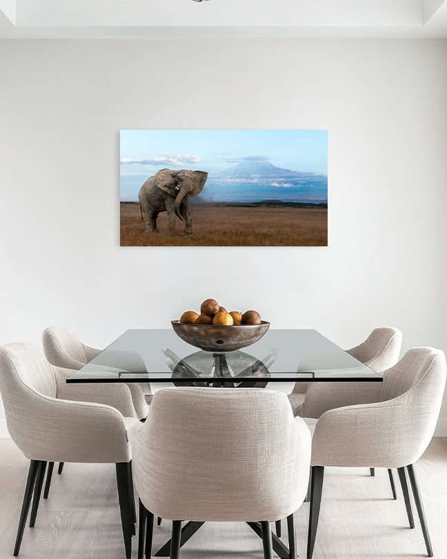 The mighty tusker stands in  Kilimanjaro’s beauty - canvas