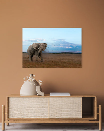 The mighty tusker stands in  Kilimanjaro’s beauty - canvas