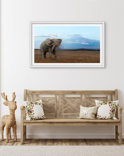 The mighty tusker stands in Kilimanjaro’s beauty -premium paper