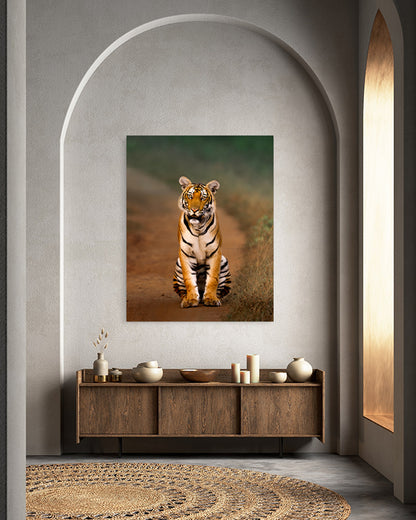 Royal Pause – A Tiger’s Watchful Moment on a  Jungle Path-canvas wall art